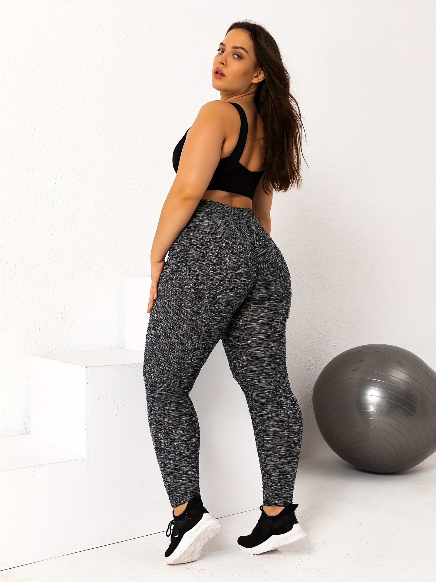  Sporty Leggings Women's Plus Solid Jacquard Elastic Hip Lifting