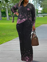  Sakura Print Long Sleeve Top & Pants Set