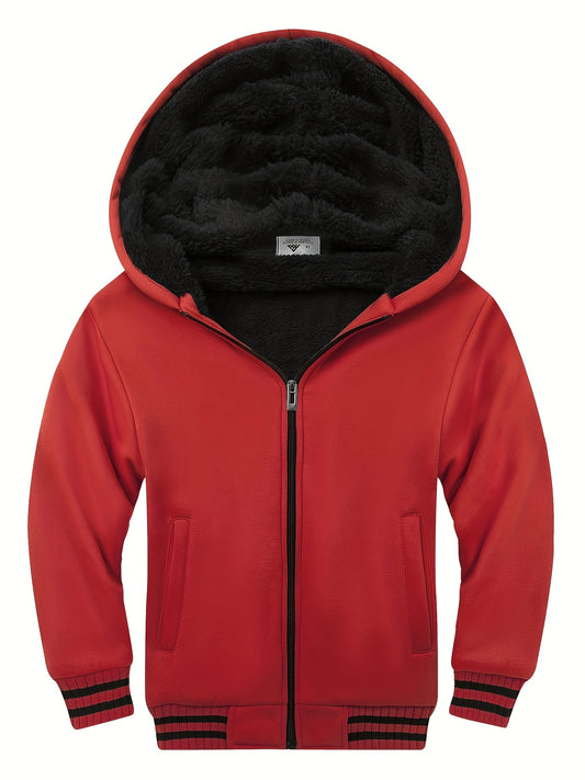 Boys Warm Hooded Sweatshirt with Zip Up Pockets