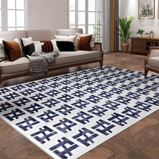Geometric Pattern Velvet Area Rug for Living Room
