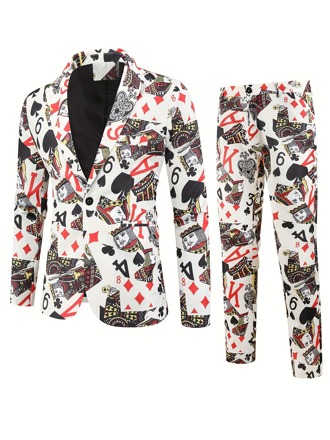 Print Suit Set Men's One Button Lapel Jacket & Pants Suit Set