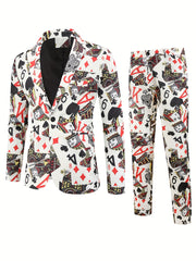 Print Suit Set Men's One Button Lapel Jacket & Pants Suit Set