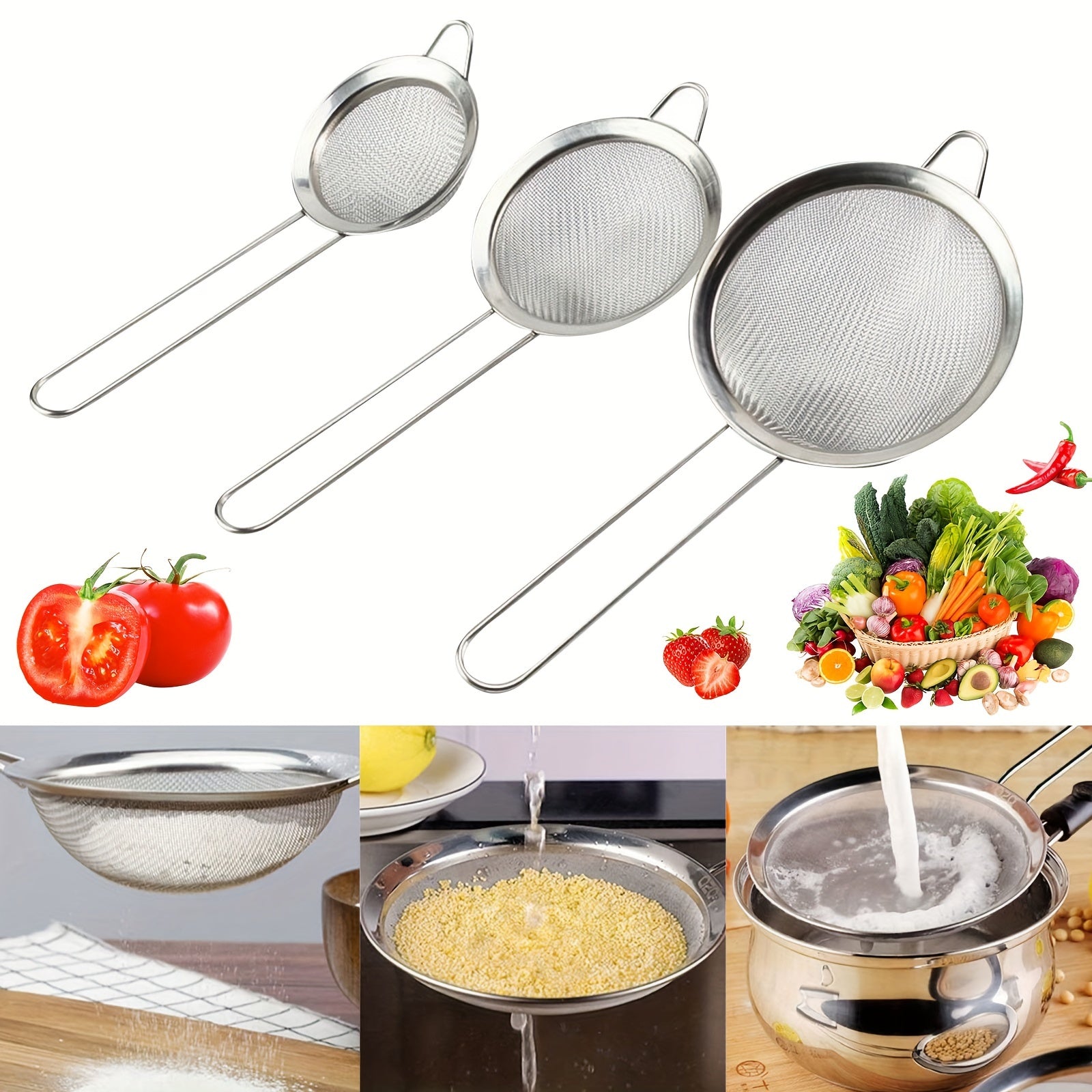 3pcs Stainless Steel Colander Spoon Skimmer Ladle Hot Pot Filter Spoon