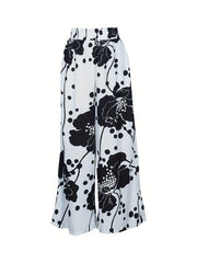  Abstract Figure Print High Waist Wide Leg Loose Pants