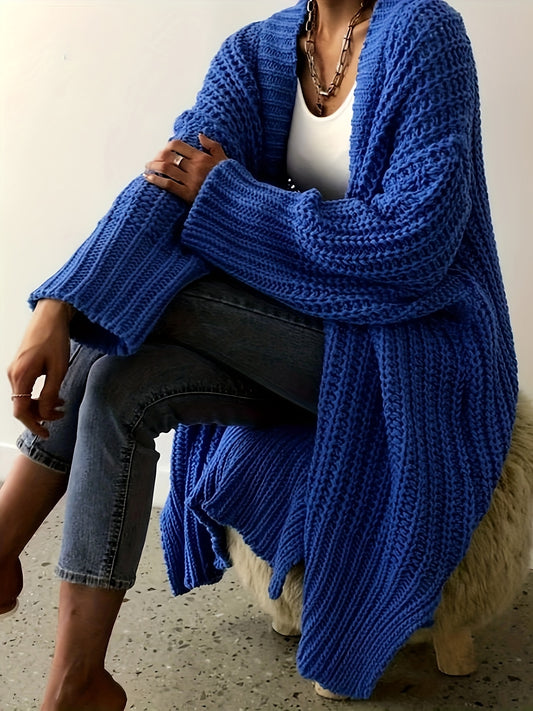  Solid Long Sleeve Open Front Loose Cardigan