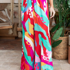  Boho Pants Women's Plus Contrast Print Wide Leg Trousers