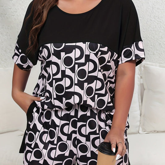  Geometric Print Top & Shorts Set