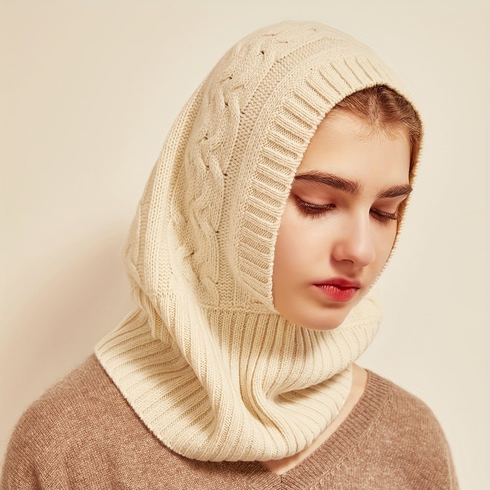 Cashmere Ribbed Knit Hat Warm Soft Balaclava Winter Hoodie Hats