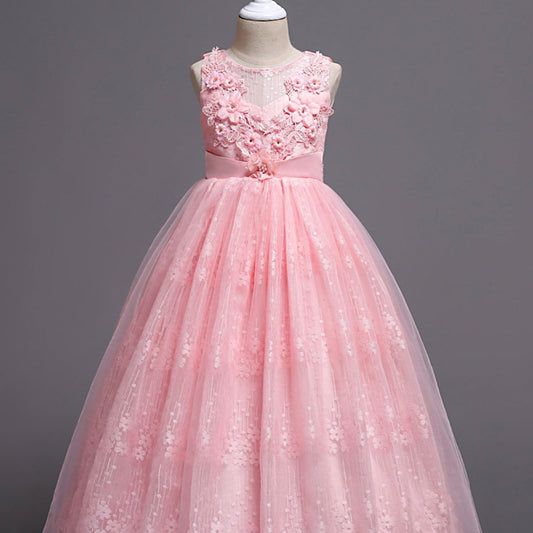Christmas Toddler Girls Flower Plant Embroidery Lace Party Dress