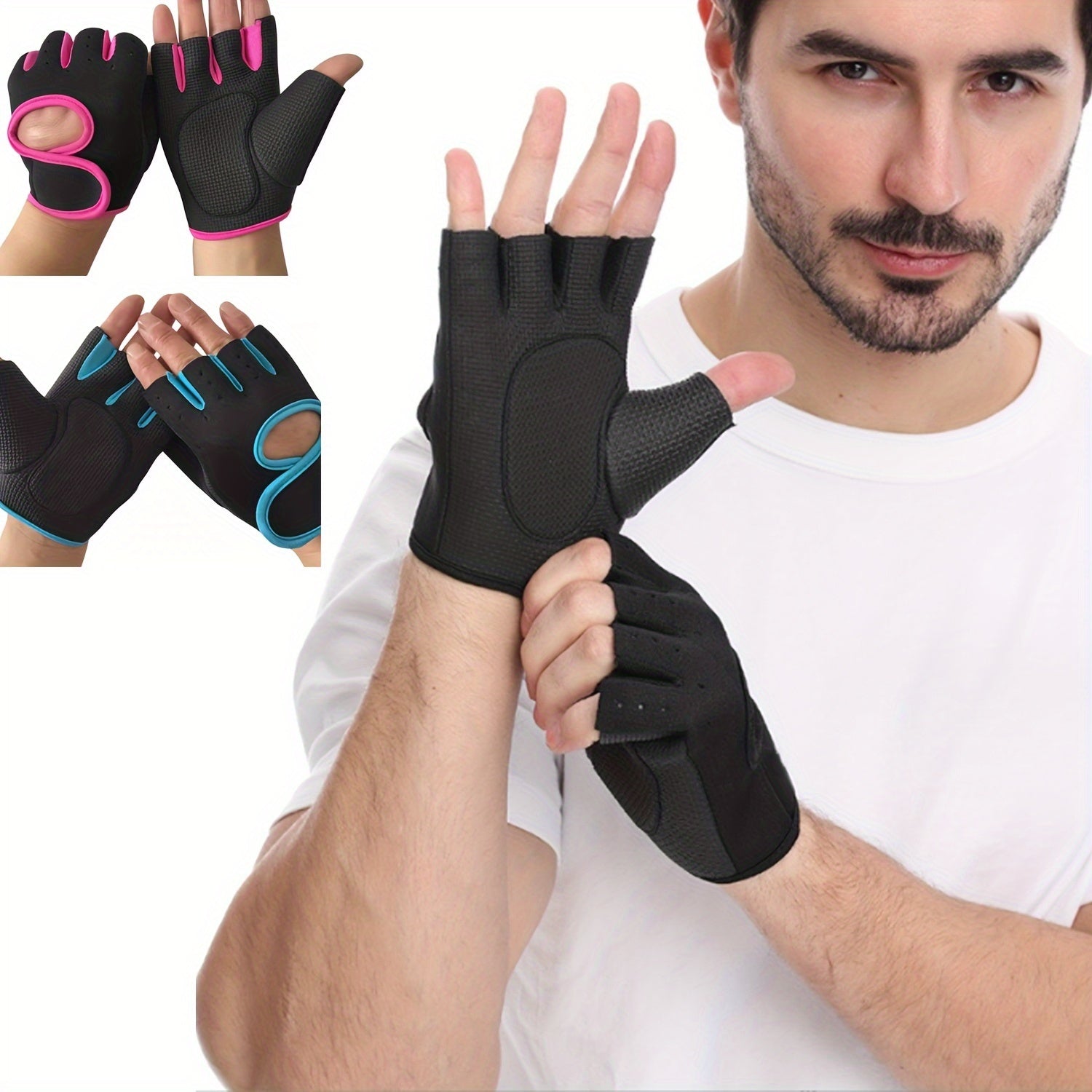 Solid Fingerless Gym Gloves Non slip Fitness Sports Gloves