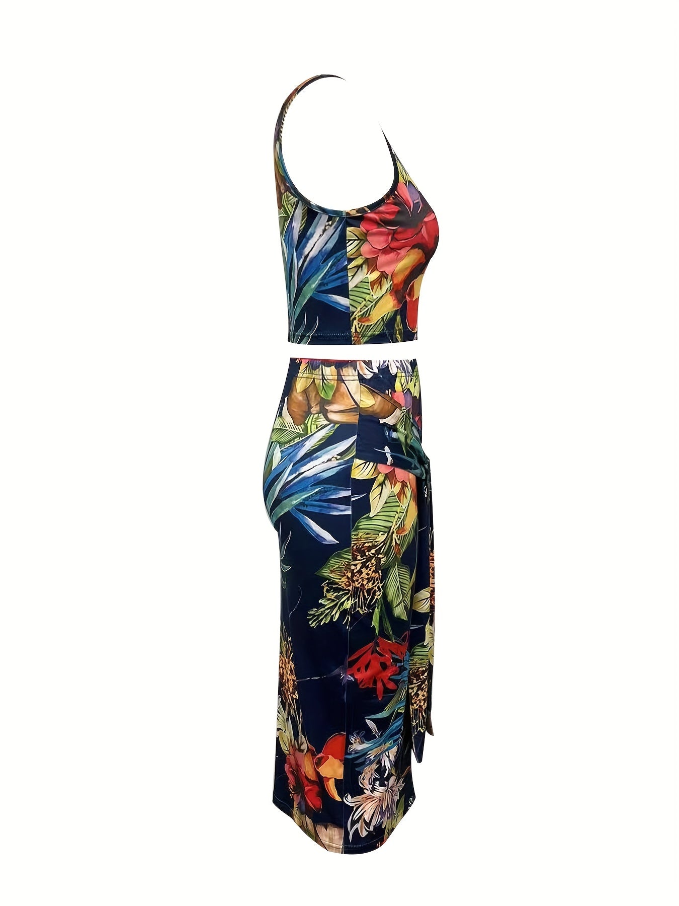 Floral Print Skirt Set Crop Tank Top & Bodycon Skirt