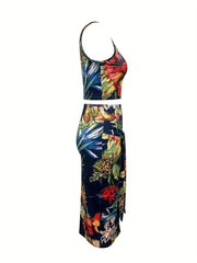 Floral Print Skirt Set Crop Tank Top & Bodycon Skirt