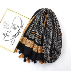 Vintage Plaid Tassel Scarf Shawl Mid Length Wrap 89x180cm