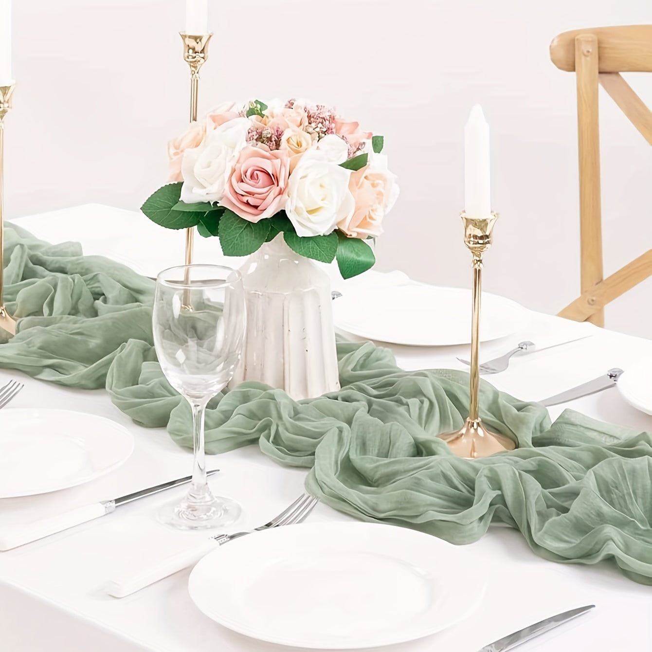Polyester Green Balinese Table Runner Pleated Ethnic Style Holiday Decor