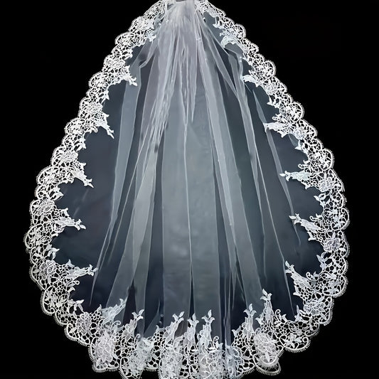 Bridal Veil Floral Embroidery Lace Trim for Weddings Brides Formal Events