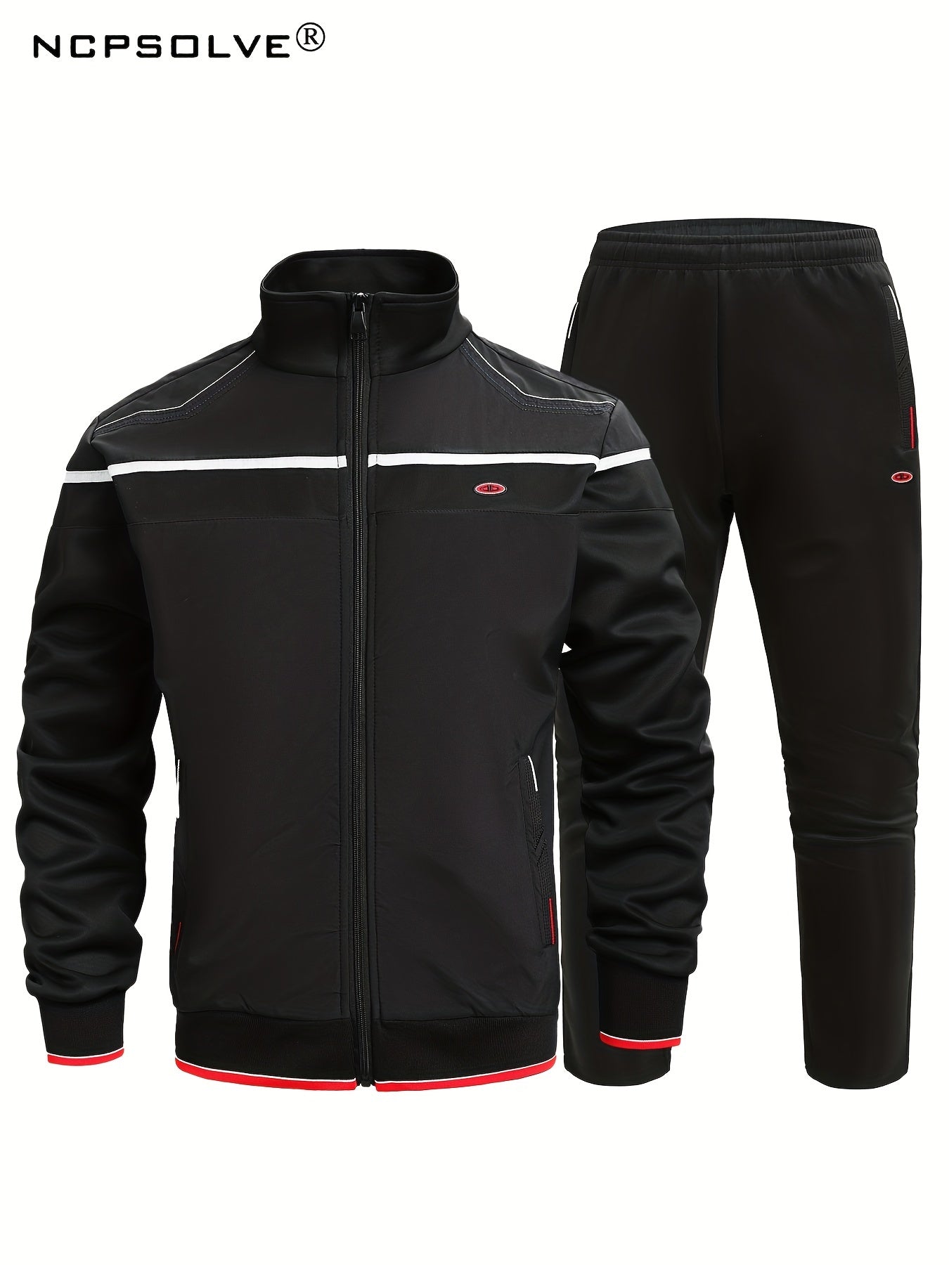 Men's Stand Collar Zip Up Jacket & Stretchable Pants Set