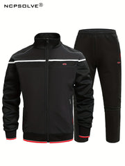 Men's Stand Collar Zip Up Jacket & Stretchable Pants Set