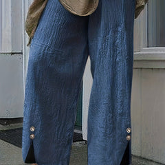  Wide Leg Pants Button Decor Elastic Drawstring