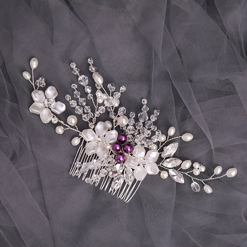 Bride Hair Comb Flowers & Rhinestone Wedding Headdress