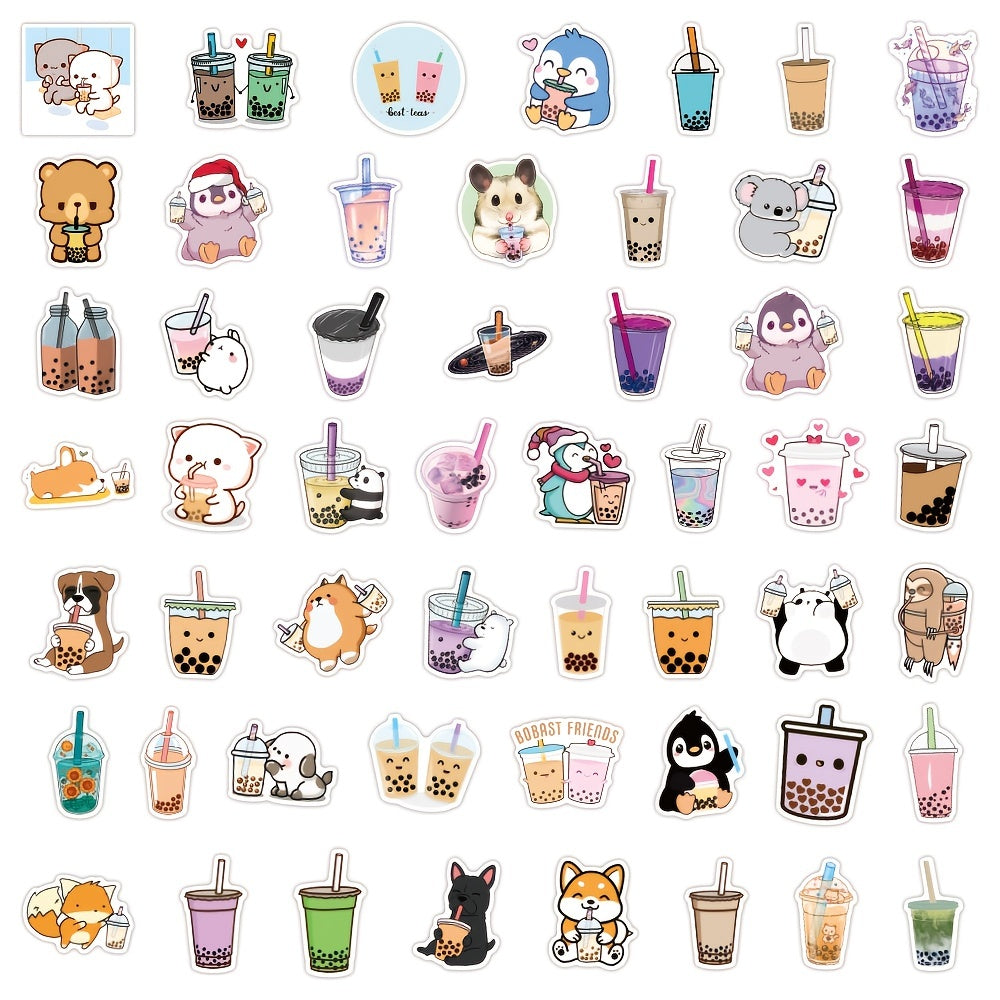100 Pcs Pearl Milk Tea Graffiti Stickers Waterproof