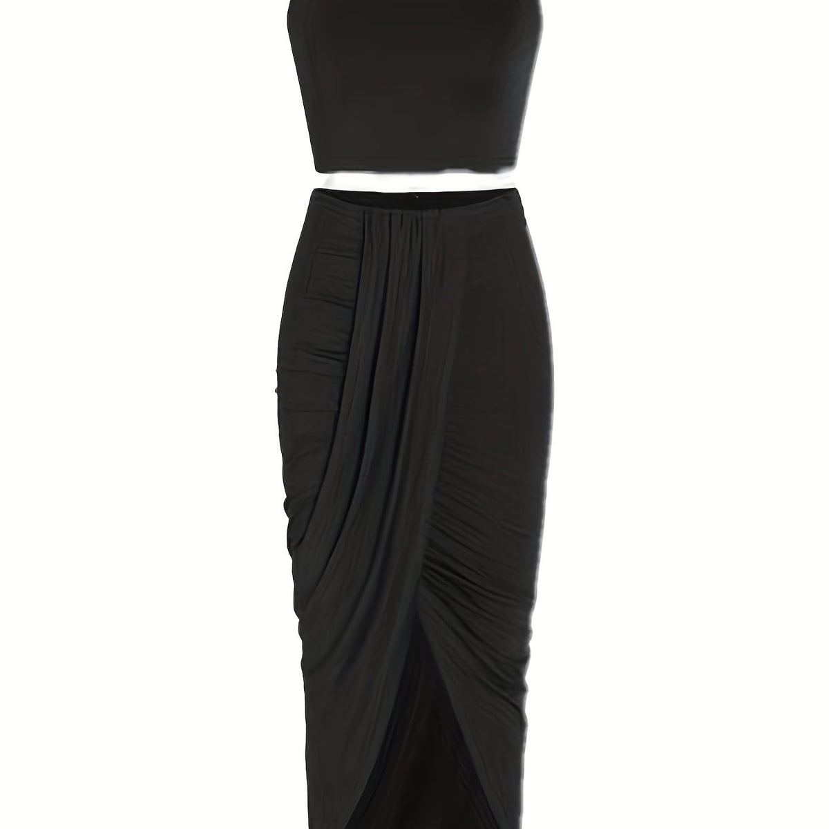  Solid Crop Tank Top & Wrap Skirt Set