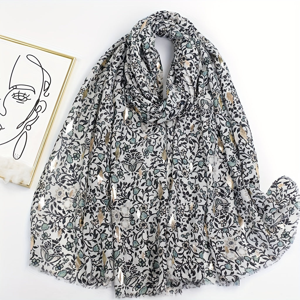 Rose Flower Scarf Boho Frayed Edge Shawl Head Wrap Sunscreen Windproof