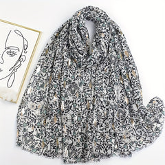 Rose Flower Scarf Boho Frayed Edge Shawl Head Wrap Sunscreen Windproof