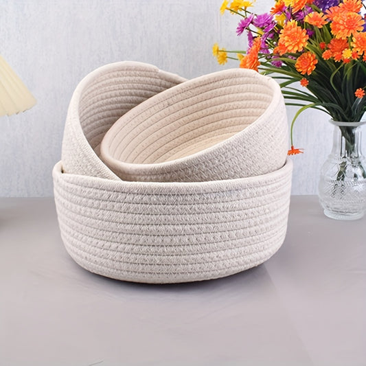 3pcs Cotton Rope Woven Storage Basket Bedside Coffee Table Sundries Handwoven St