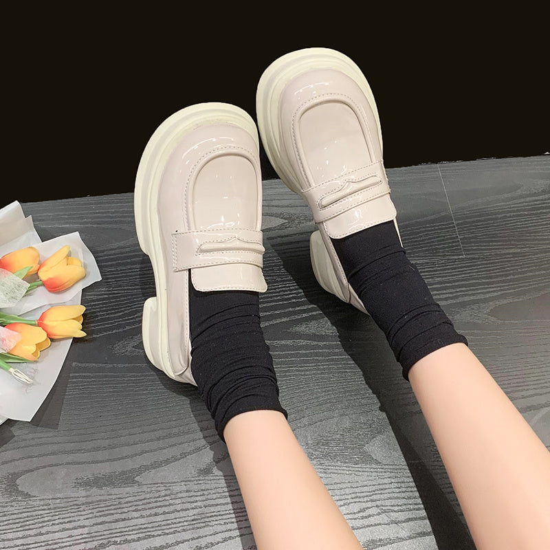 Women's Platform Slip On Loafers Retro Round Toe Anti-slip Shoes