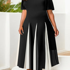 Colorblock Butterfly Sleeve Round Neck Maxi Dress