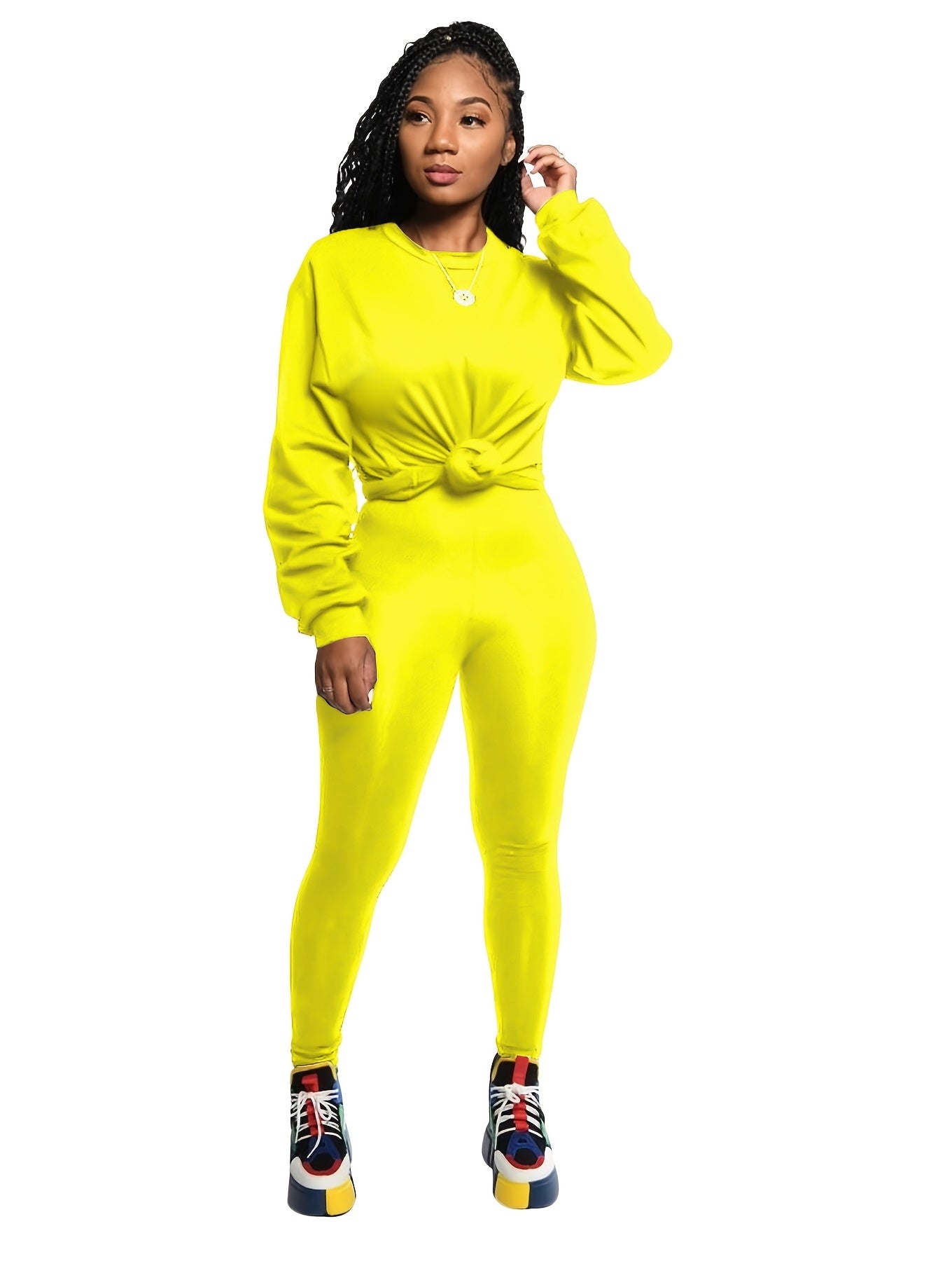 Solid Pullover Shirt & Pants Plus Size Set