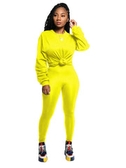Solid Pullover Shirt & Pants Plus Size Set