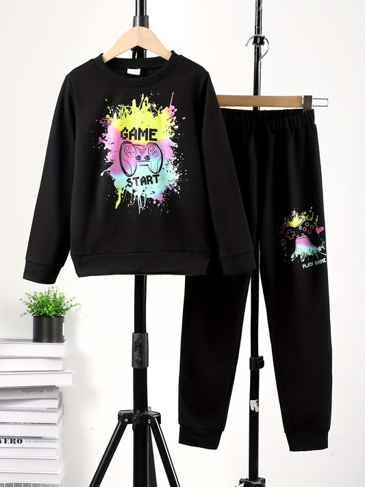 Boy's GAME START 2pc Sweatshirt & Sweatpants Set Paint Splash Gamepad