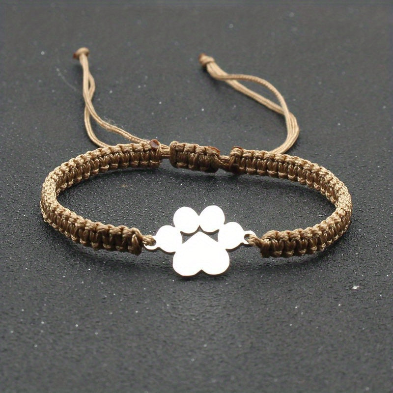 Adjustable Stainless Steel Dog Paw Bracelet for Men