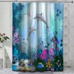 Undersea World Dolphin Shower Curtain Waterproof Fabric Bath Curtain