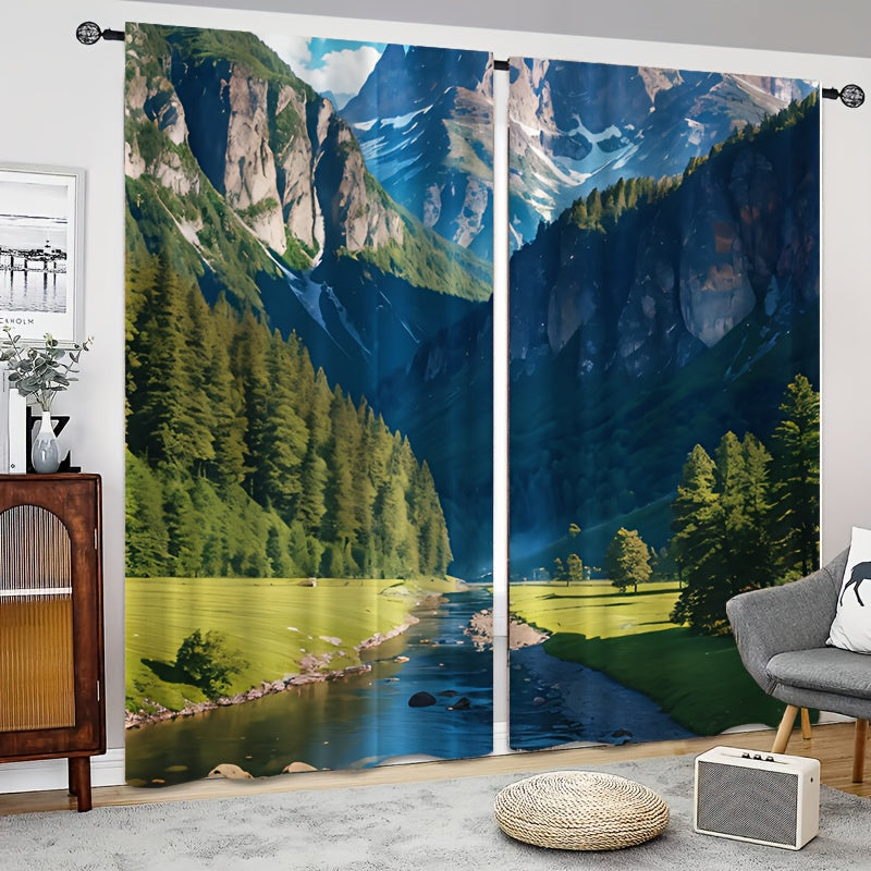 Mountain Grassland Coniferous Forest Curtain Tapestry for Home Decor