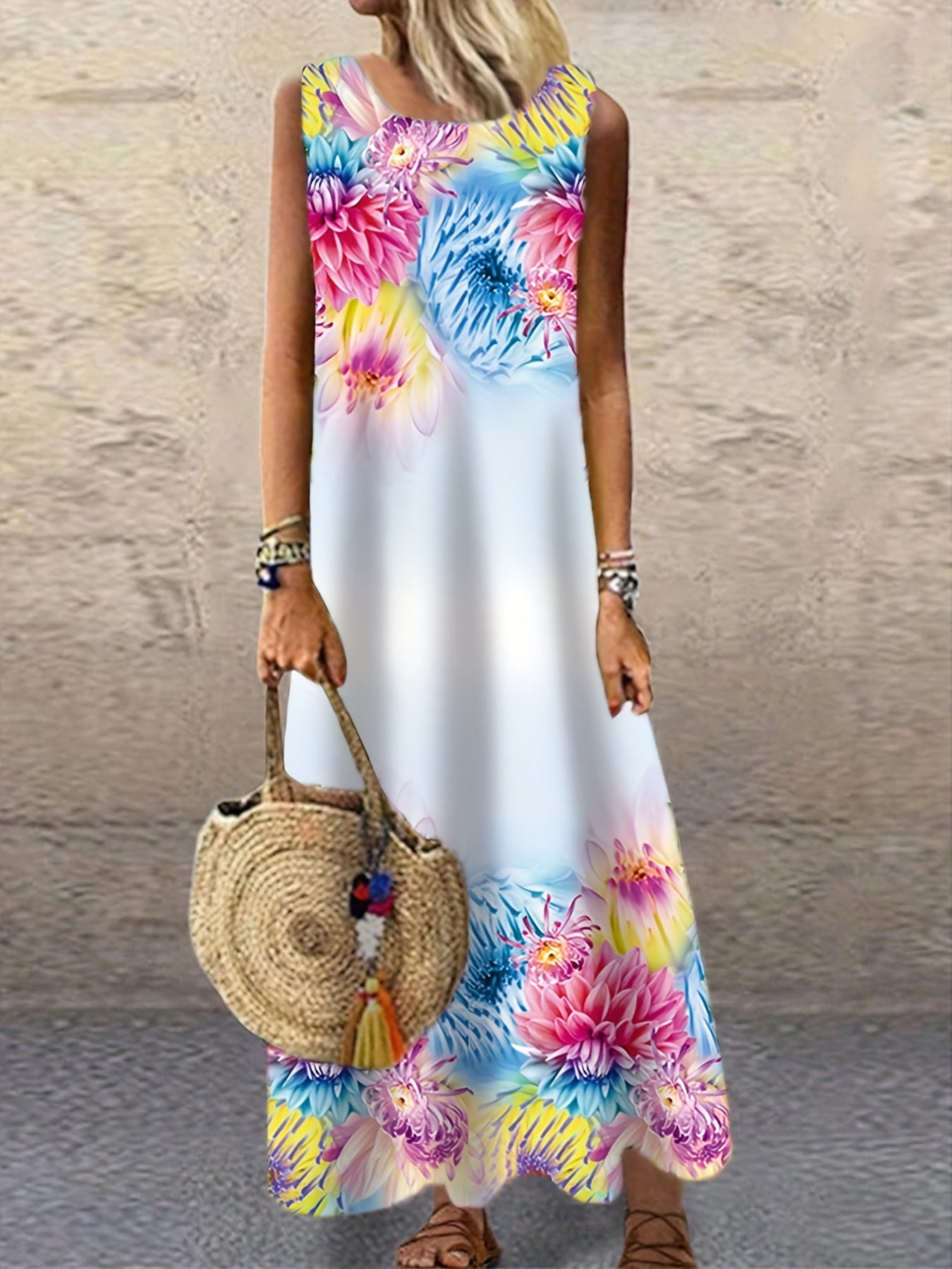  Floral Print Maxi Tank Dress