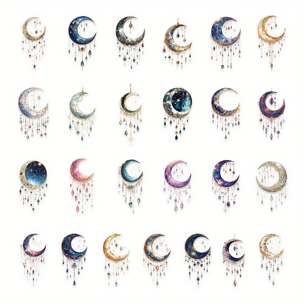50pcs Galaxy Crescent Moon Stickers - Celestial Designs for DIY Projects