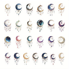 50pcs Galaxy Crescent Moon Stickers - Celestial Designs for DIY Projects