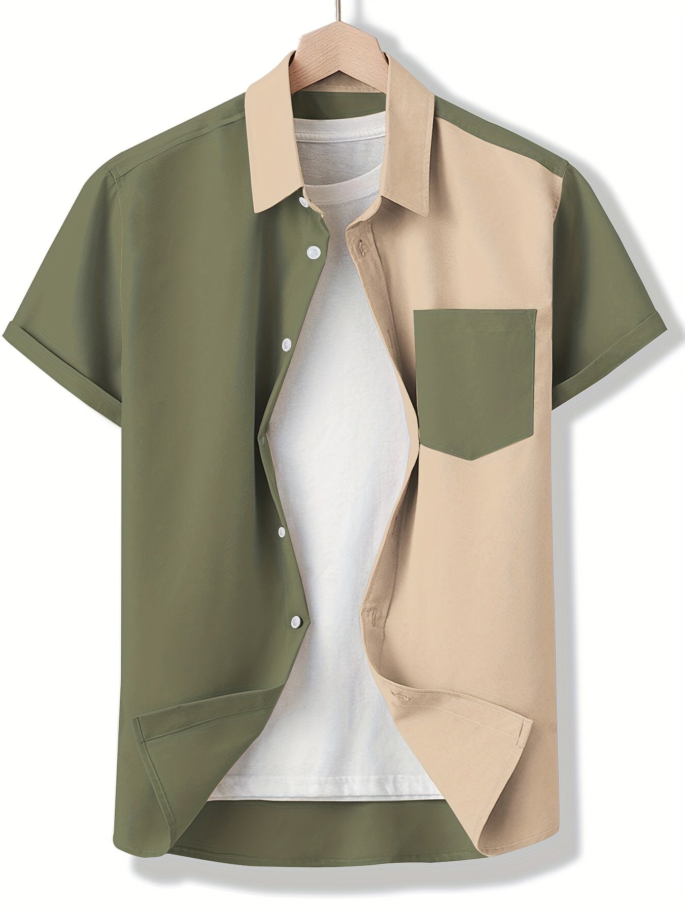 Casual Patchwork Block Short Sleeve Shirt Men's Hawaiian Shirt