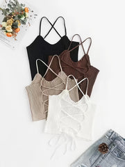 4 Pack Backless Cami Tops Stretchy Sleeveless Crew Neck Casual Women's Clothing
