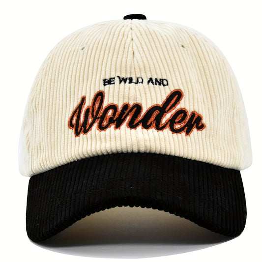 WONDER Embroidery Corduroy Baseball Cap Block Adjustable Hat