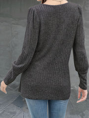  Solid Long Sleeve Ribbed Knit Top