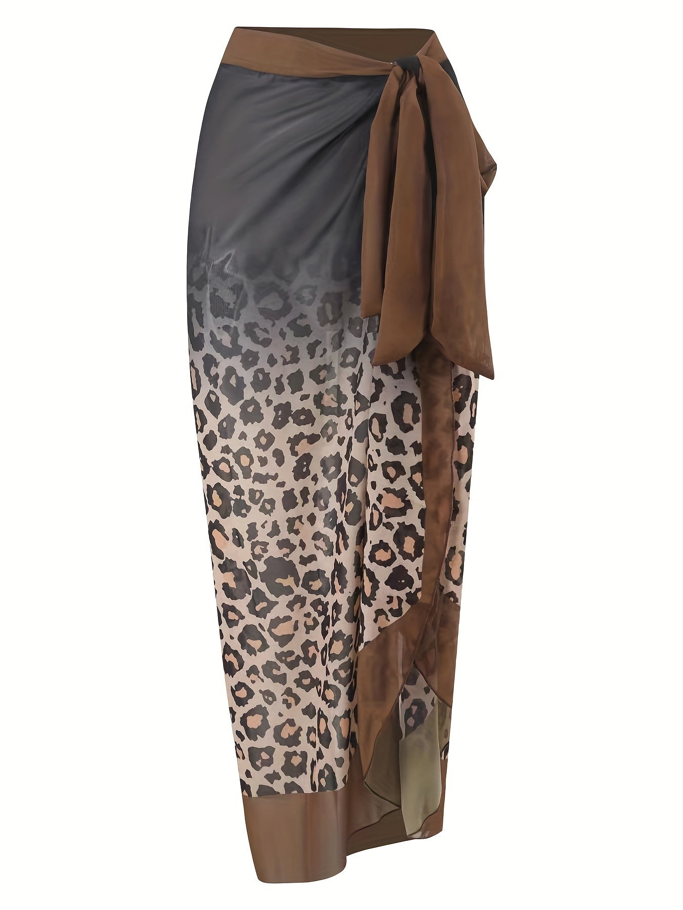 Leopard Print Tie Shoulder One Piece Swimsuit & Side Knot Skirt