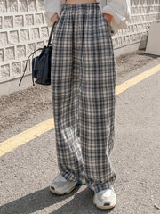 Women's Plus Plaid Wide Leg Trousers With Pockets