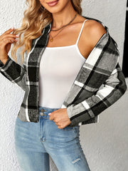 Plaid Print Jacket Open Front Long Sleeve Outerwear Women's