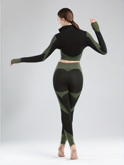 High Stretch Yoga Suit Long Sleeves Jacket & Crop Tank Top & Leggings Set