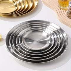 Stainless Steel Round Dining Plate Dessert Tray Snack Nordic Golden