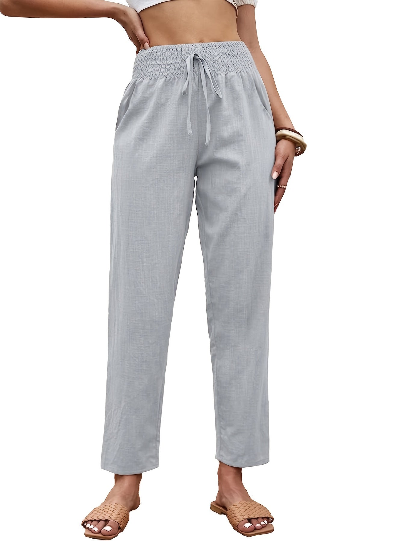Drawstring High Waist Cropped Pants