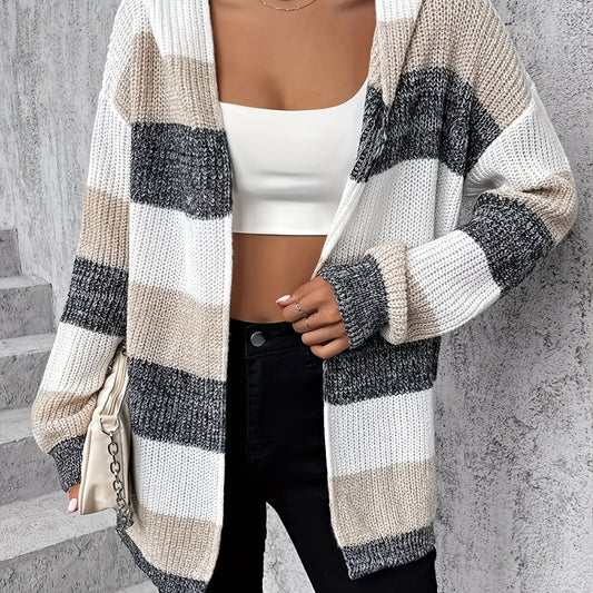 Block Hooded Cardigan Long Sleeve For Women